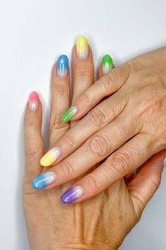 Pastel Ombre French Tips, french tip nails for women over 70, elegant manicure on mature hands