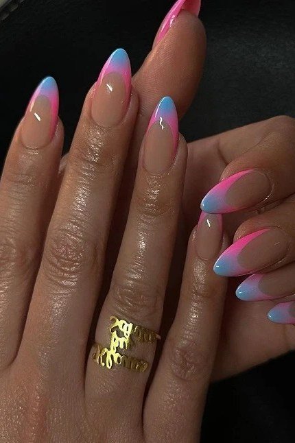 Blue and pink gradient french on dark-skinned hands