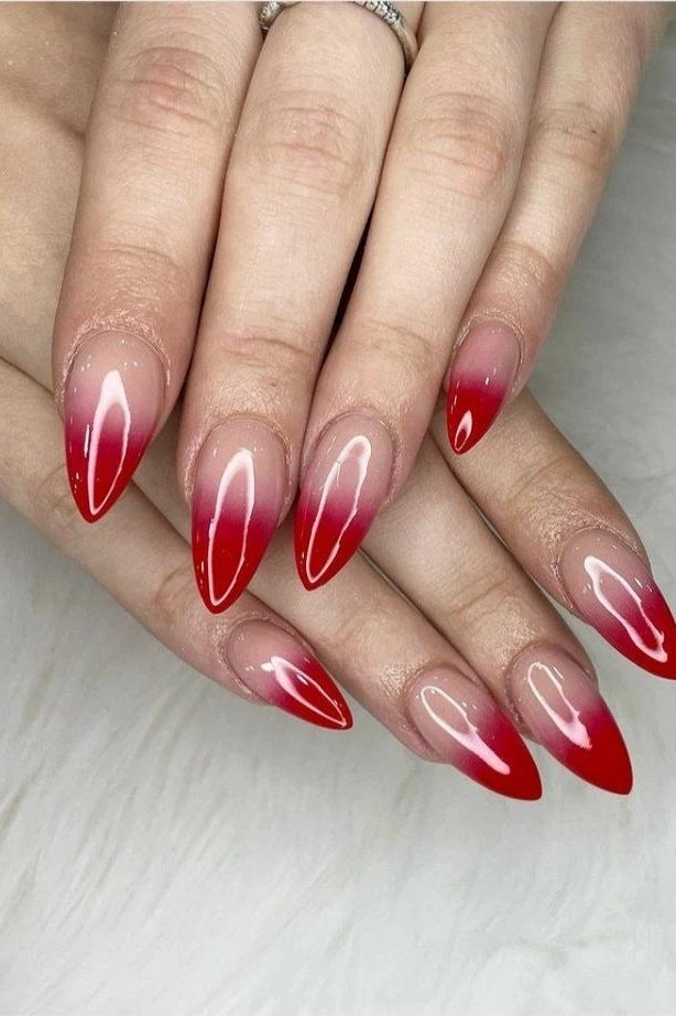 Red gradient stiletto french nails