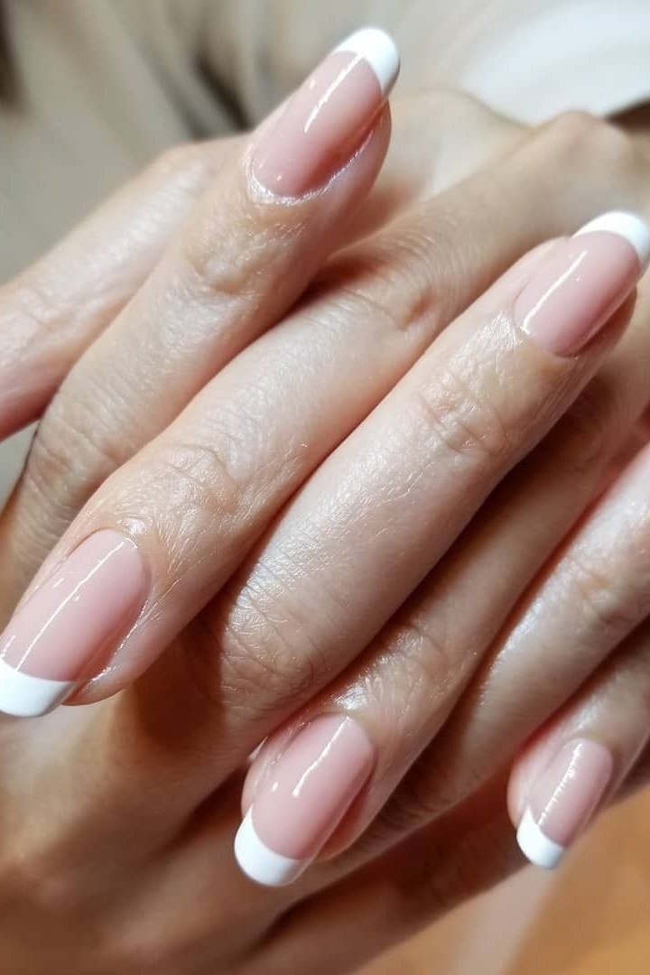 Long almond glossy french nails