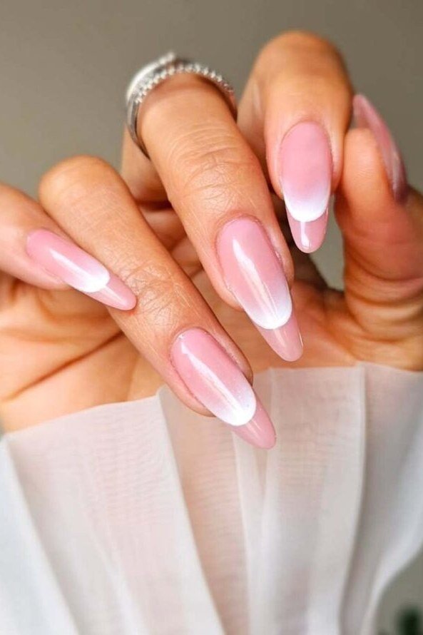 Long pink almond french nails