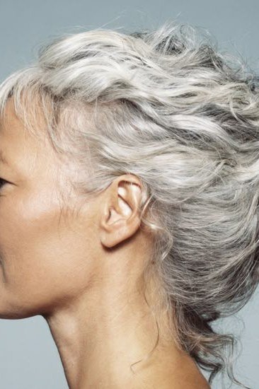 Curly Silver Updo for women over 60