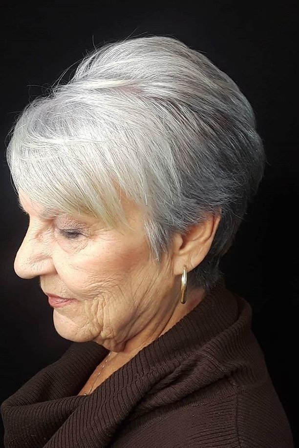 White Pixie with Bangs for women over 60