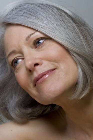 Shoulder Length Grey Blonde Bob for women over 60