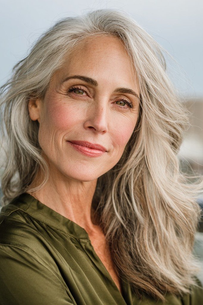 Long Wavy Grey Blonde Hair for women over 60