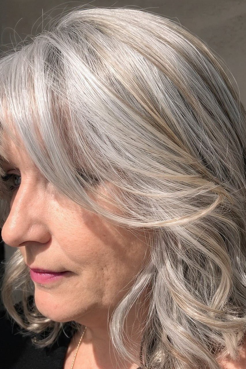 Ash Grey Bob with Fringe for women over 60
