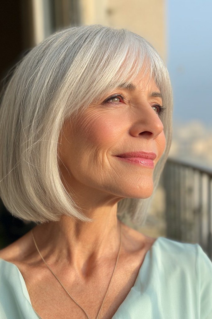 White Blonde Chin Bob for women over 60