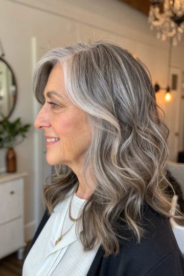 Wavy Grey Blonde Lob (Side View) for women over 60