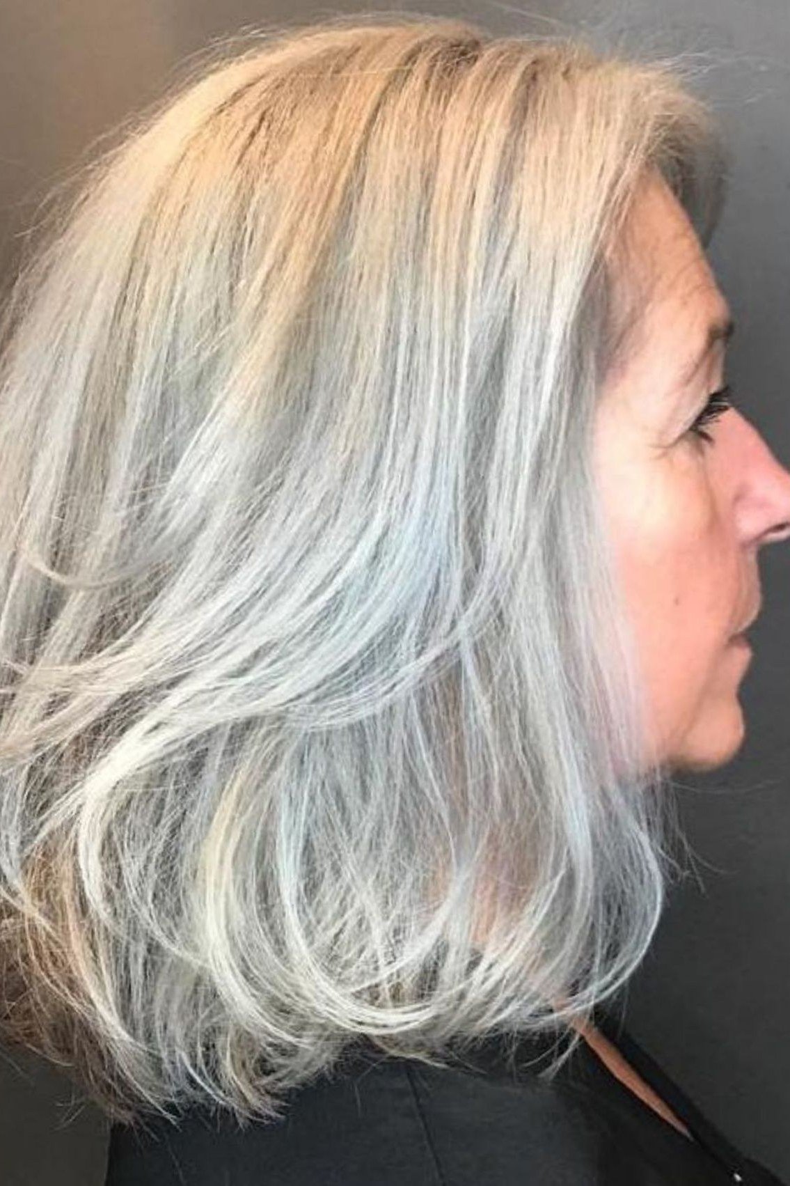 White Blonde Layered Lob for women over 60