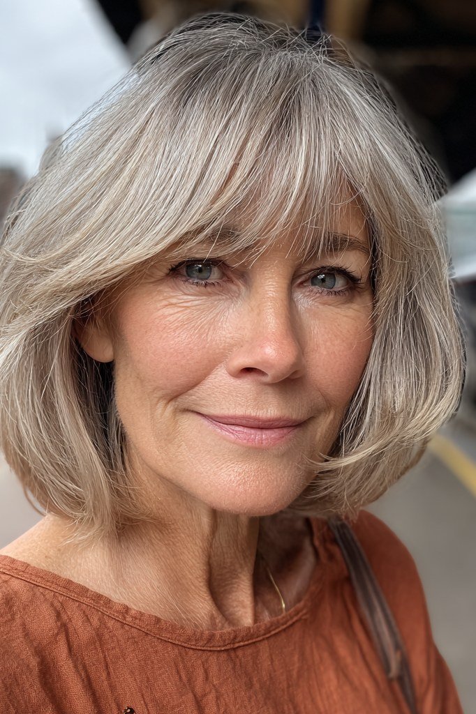 Grey Blonde Shaggy Bob for women over 60