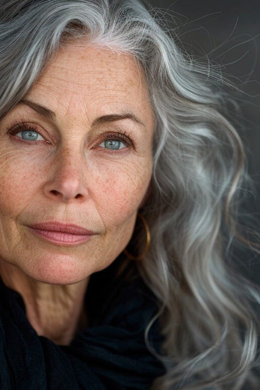 Long Wavy Silver Hair for women over 60