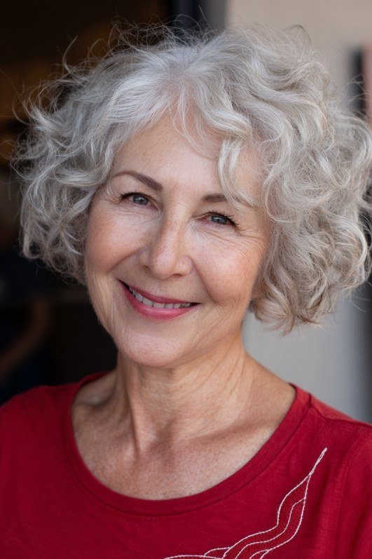 Curly Silver Bob for women over 60