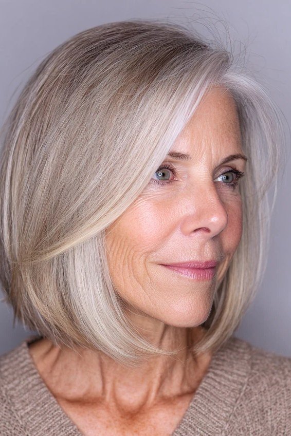 Ash Blonde Bob with Side Sweep for women over 60