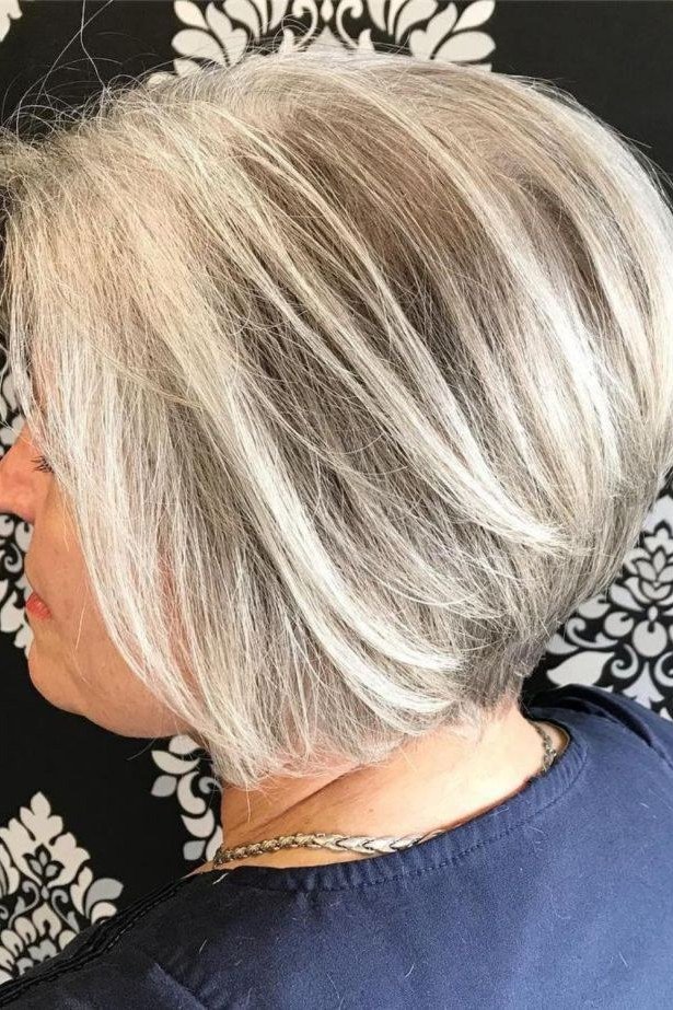 White Blonde Stacked Bob for women over 60