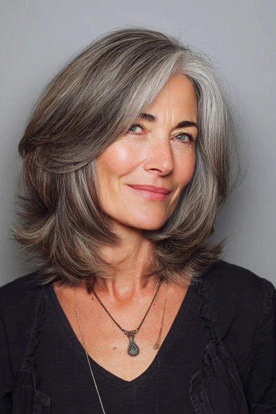 Grey Blonde Lob for women over 60
