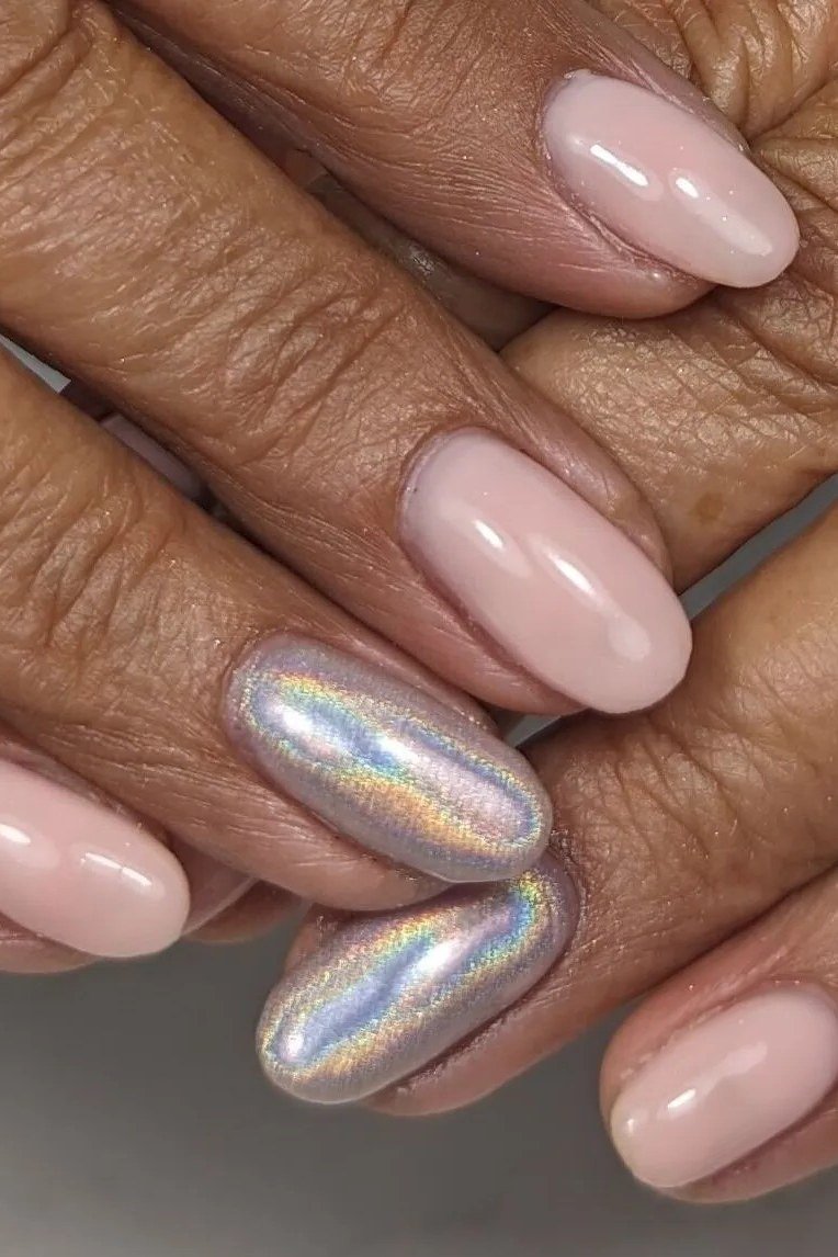 Pink Nails with Chrome Accent - gel nail design for women over 50