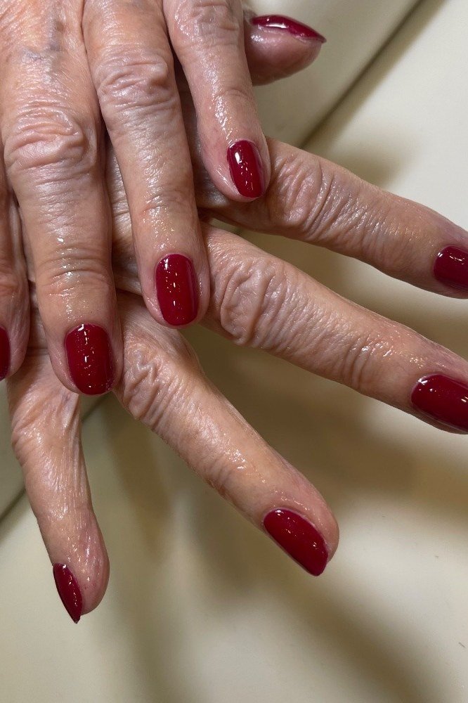 Deep Glossy Red Nails - gel nail design for women over 50