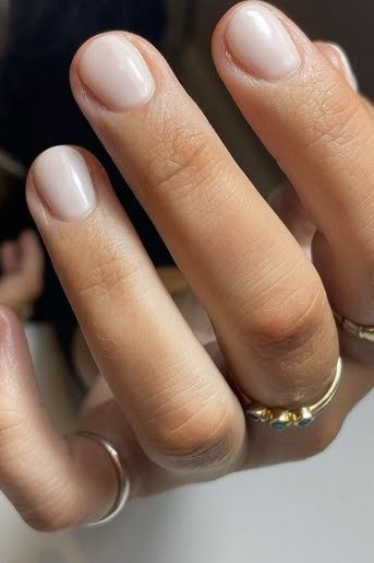 milky white short square nails, clean opaque white manicure