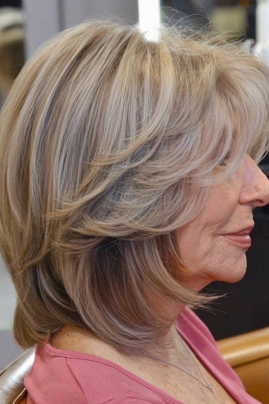 Silver layered bob haircut for women over 50