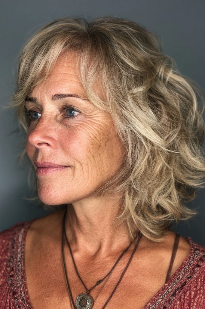 Blonde wavy textured bob for women over 50