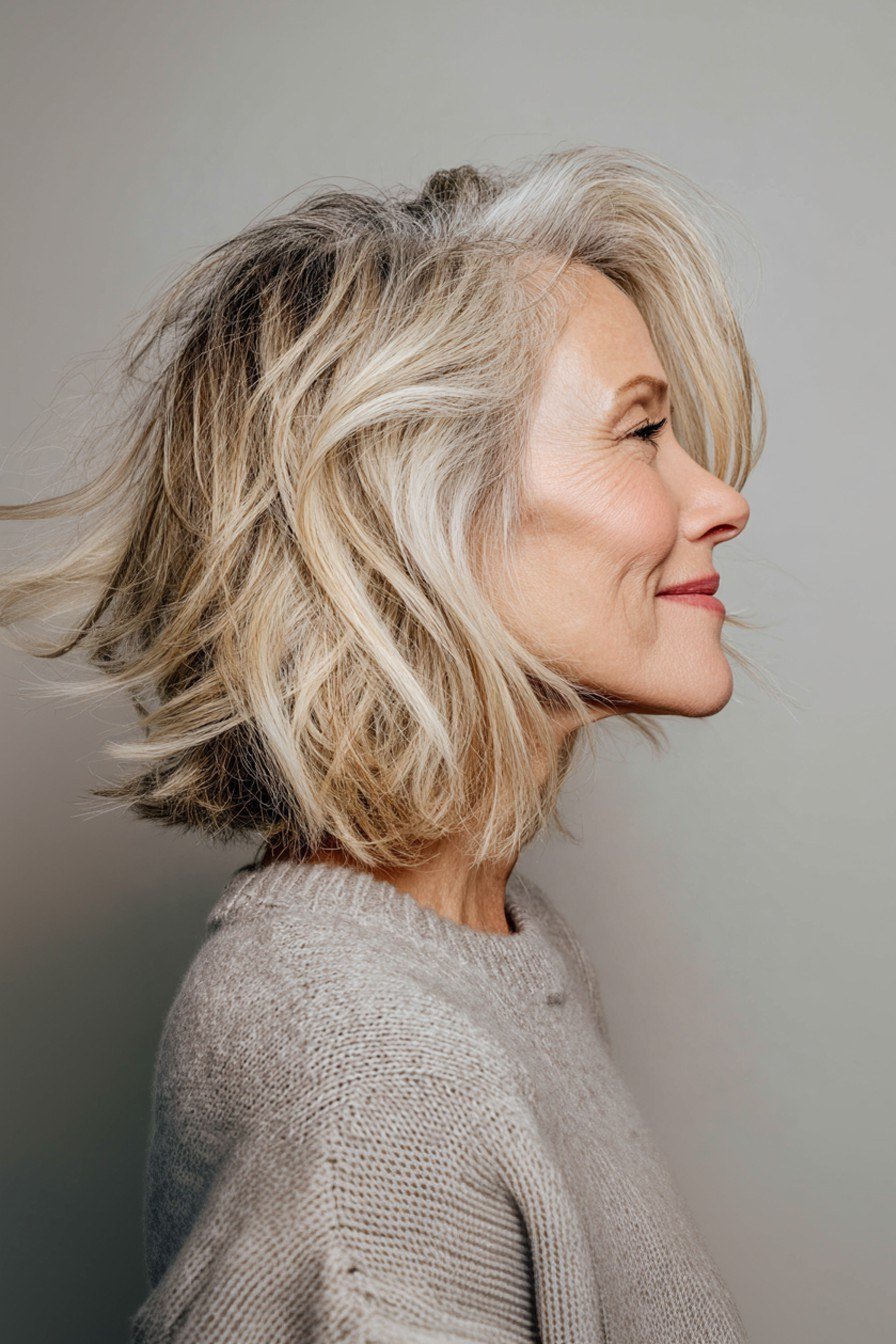 Blonde wavy lob haircut for women over 50