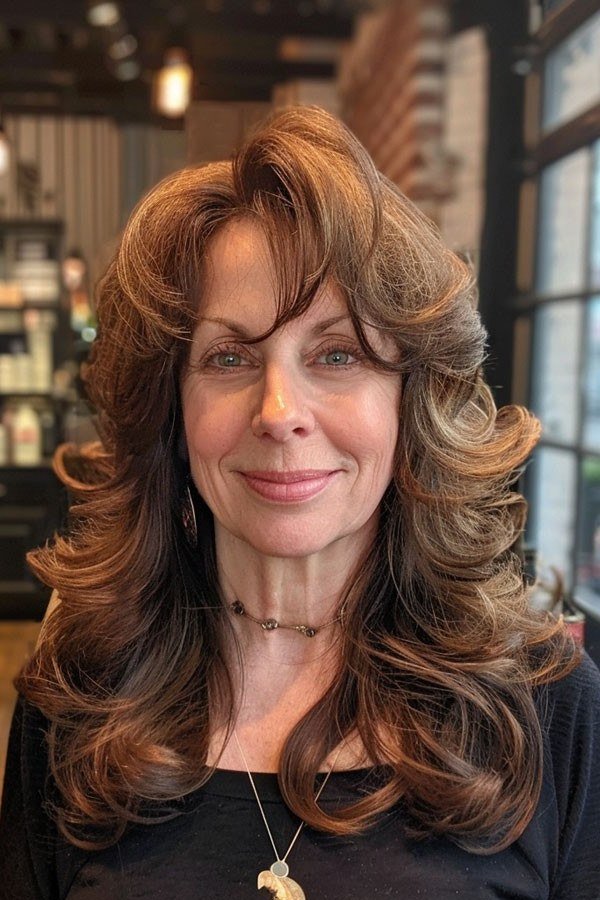 Auburn long wavy hair for women over 50