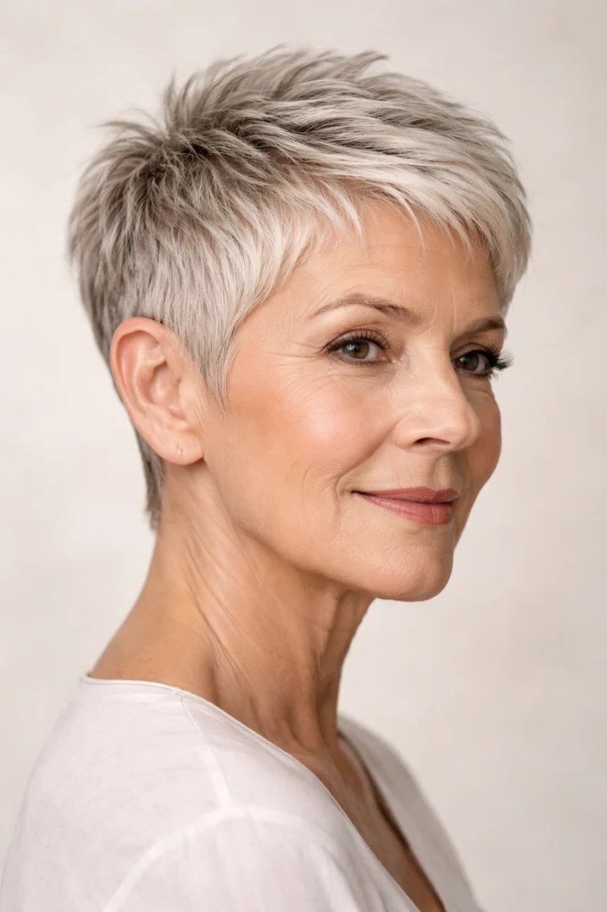 Silver pixie cut with soft dimension