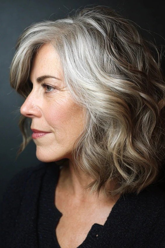 Sleek Silver Wavy Bob with Soft Shine - medium wavy hairstyle for women over 60 (idea 2 of 70)