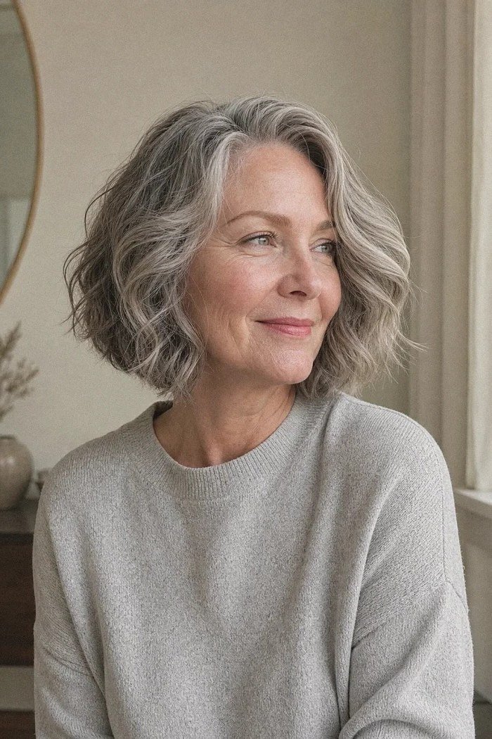 Classic Silver Gray Wavy Bob - medium wavy hairstyle for women over 60 (idea 3 of 70)