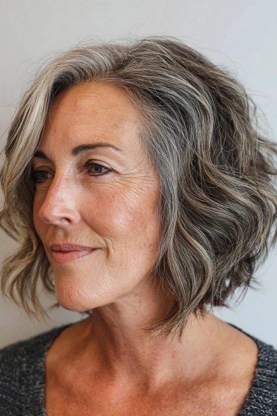 Three-Quarter Silver Wavy Bob - medium wavy hairstyle for women over 60 (idea 4 of 70)