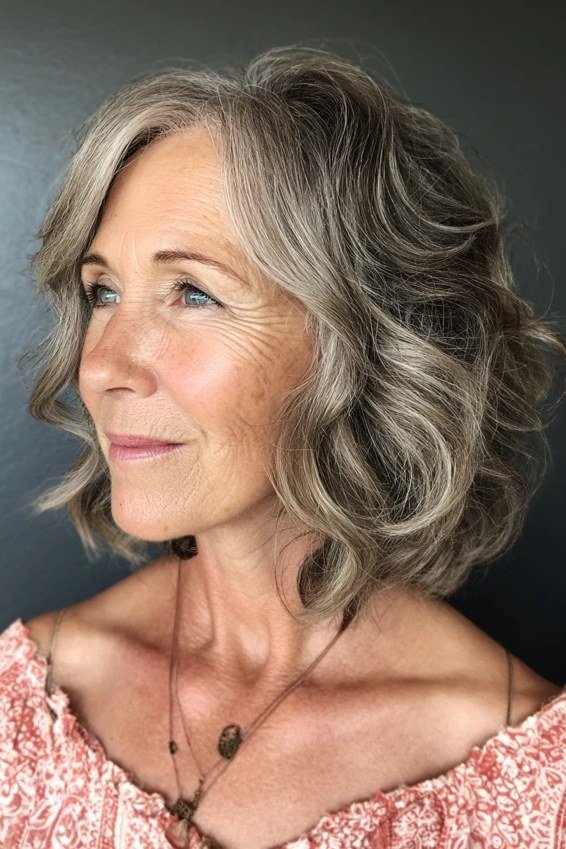 Soft Gray Wavy Bob with Gentle Volume - medium wavy hairstyle for women over 60 (idea 5 of 70)