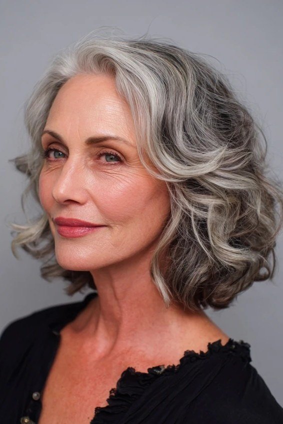 Polished Silver Wavy Bob - medium wavy hairstyle for women over 60 (idea 6 of 70)