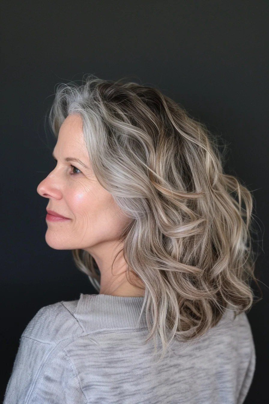 Silver Gray Wavy Lob - medium wavy hairstyle for women over 60 (idea 7 of 70)