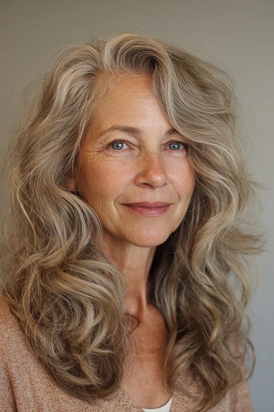 Long Blonde Beachy Waves - medium wavy hairstyle for women over 60 (idea 9 of 70)