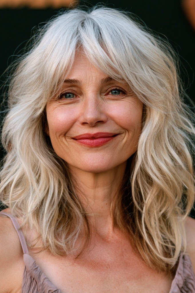 Bright White Wavy Lob - medium wavy hairstyle for women over 60 (idea 19 of 70)