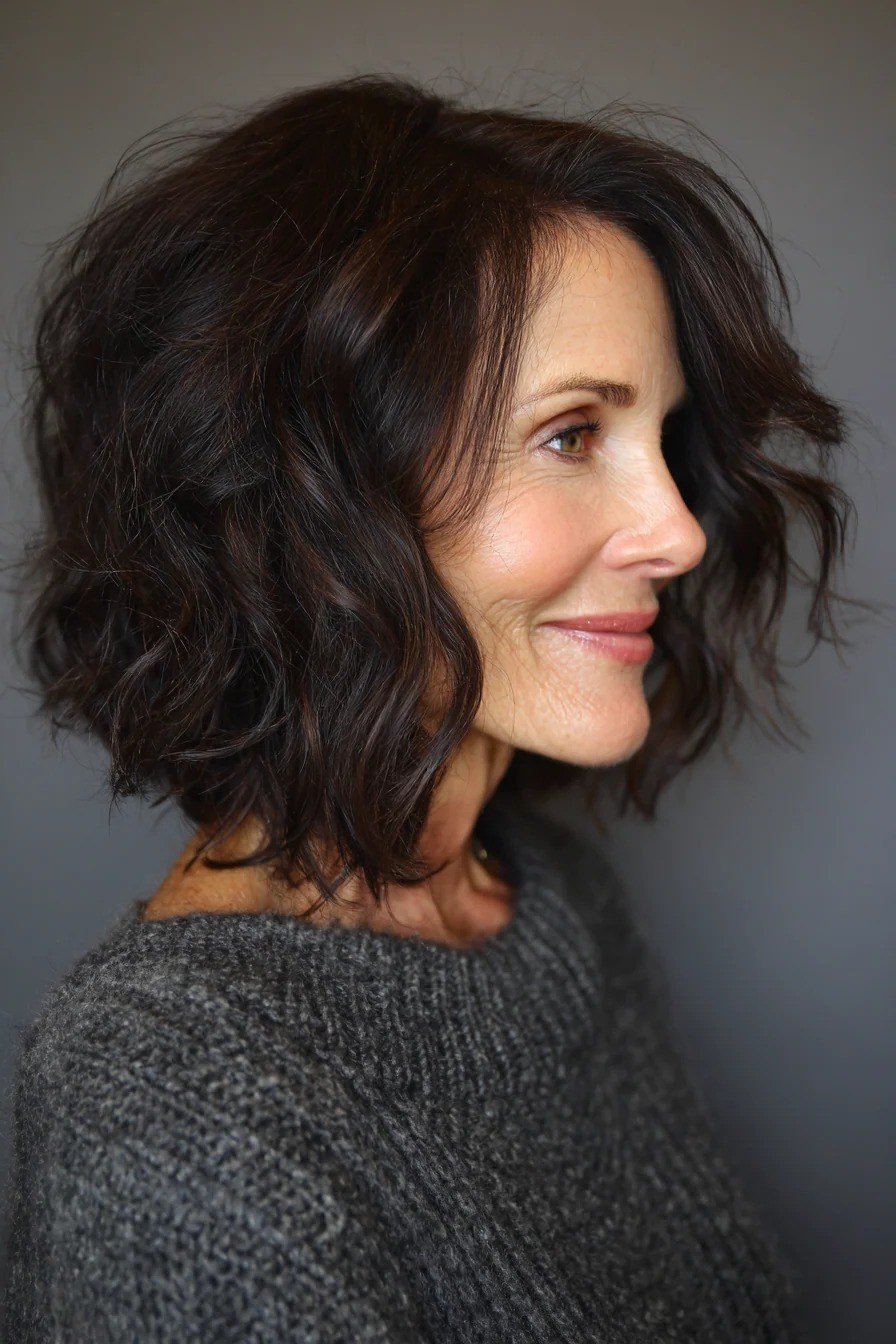 Dark Brown Wavy Bob - medium wavy hairstyle for women over 60 (idea 20 of 70)