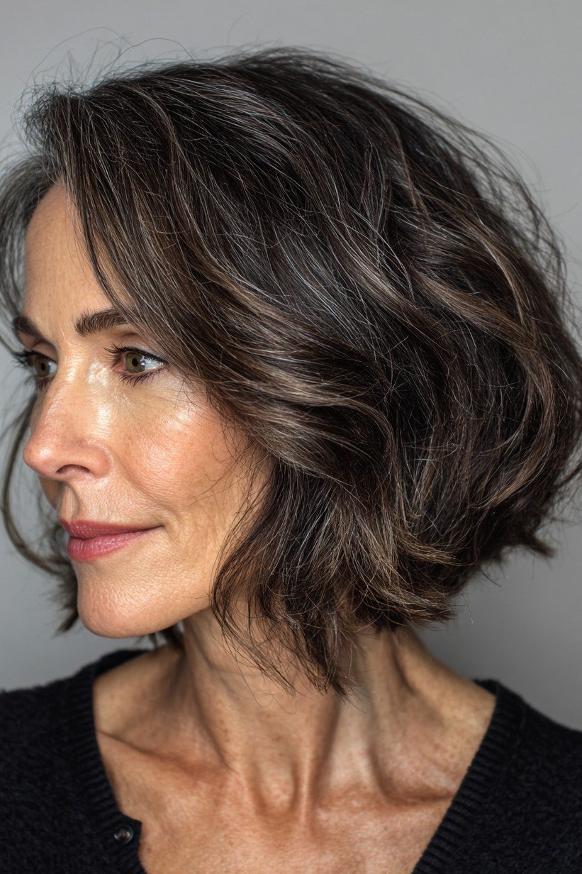 Dark Silver Wavy Bob - medium wavy hairstyle for women over 60 (idea 24 of 70)
