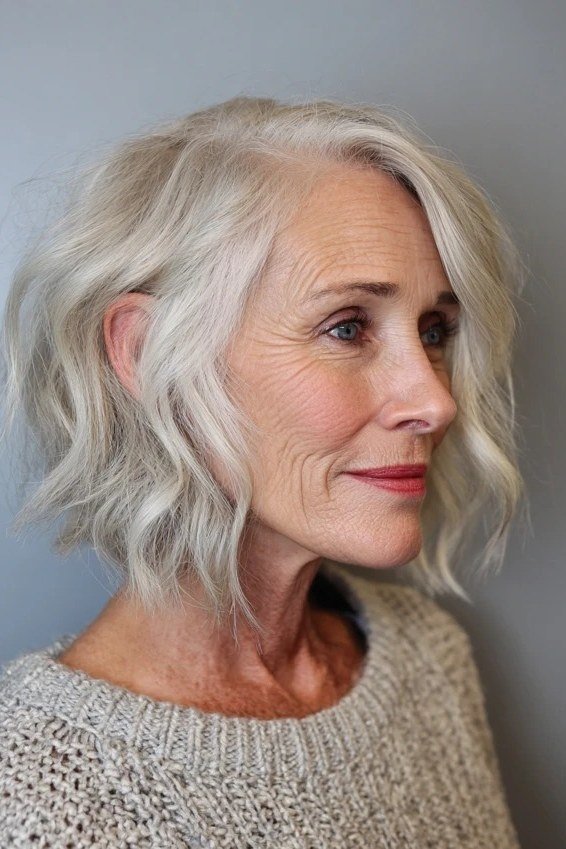 White Wavy Bob with Soft Waves - medium wavy hairstyle for women over 60 (idea 46 of 70)