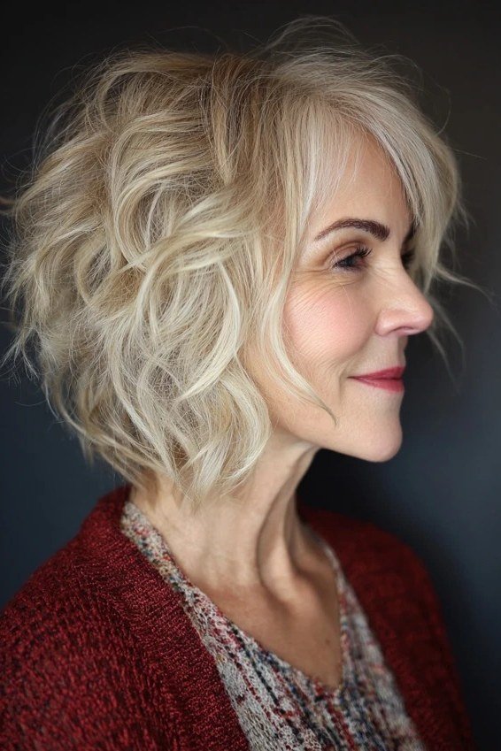 Blonde Wavy Bob with Evening Shine - medium wavy hairstyle for women over 60 (idea 47 of 70)