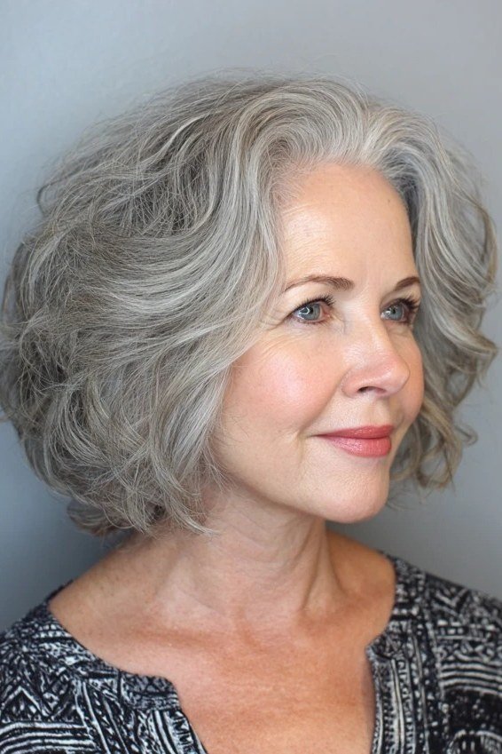 Silver Wavy Bob with Gentle Volume - medium wavy hairstyle for women over 60 (idea 48 of 70)