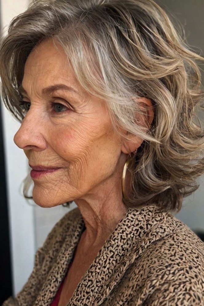 Natural Brown Wavy Bob - medium wavy hairstyle for women over 60 (idea 53 of 70)