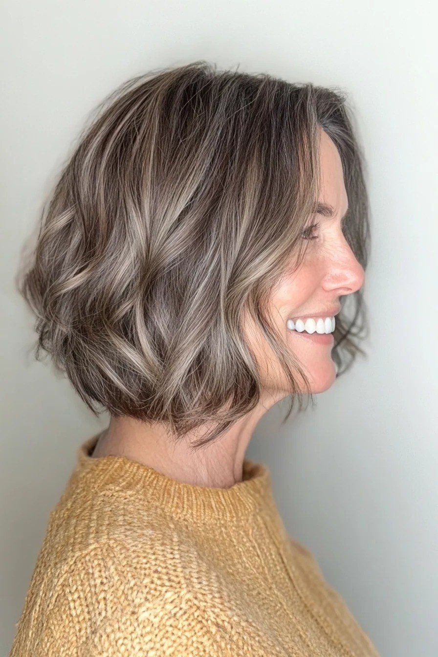 Silver Wavy Bob with Mustard Glow - medium wavy hairstyle for women over 60 (idea 56 of 70)