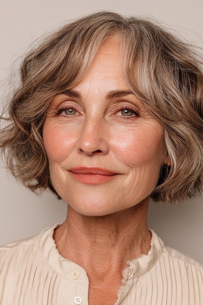 Bronde Wavy Bob - medium wavy hairstyle for women over 60 (idea 58 of 70)