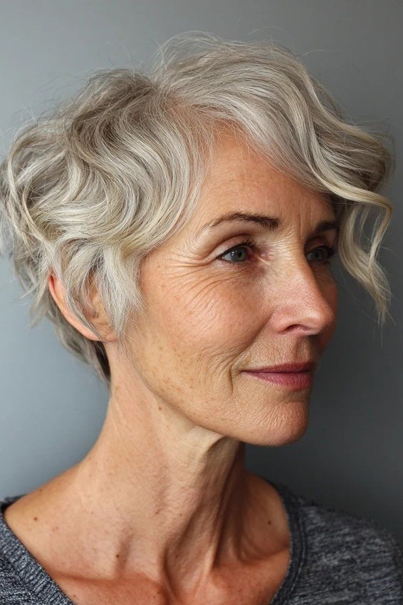 Short White Wavy Bob - medium wavy hairstyle for women over 60 (idea 63 of 70)