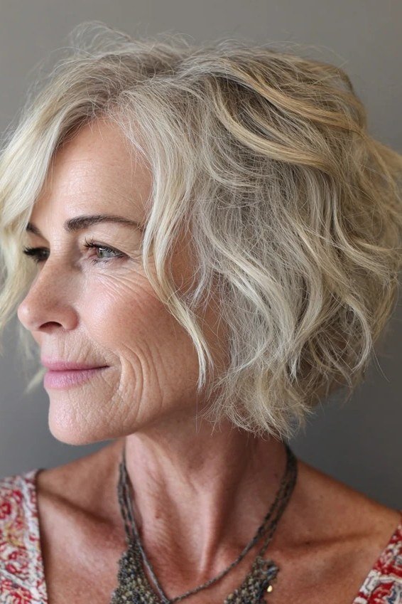 Classic White Wavy Bob - medium wavy hairstyle for women over 60 (idea 67 of 70)
