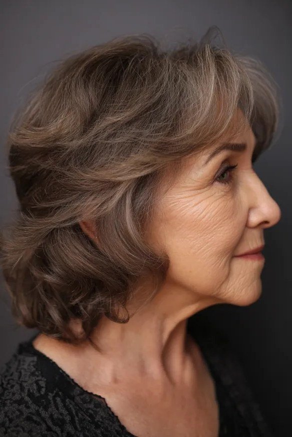 Chocolate Brown Wavy Bob - medium wavy hairstyle for women over 60 (idea 68 of 70)