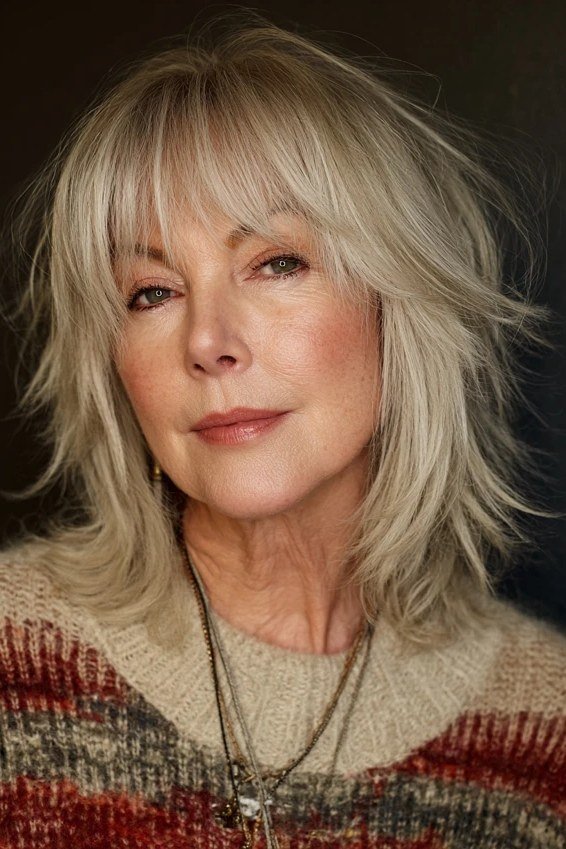 Soft Wispy Blonde Bob with Airy Curtain Bangs - curtain bangs hairstyle for women over 40