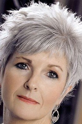 spiky silver pixie, front close-up, for older women