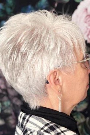 white spiky pixie, side profile, for older women
