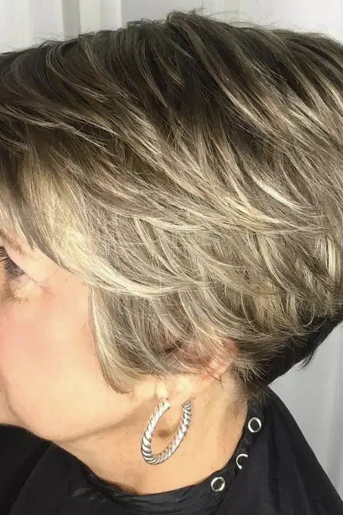 ash-brown pixie-bob, side profile, for older women